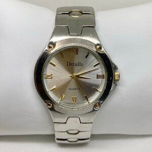 Details vintage men watch silver gold tone 39mm quartz analog up to 8.5” running